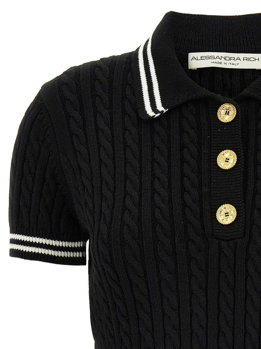 Alessandra Rich Braided Cotton Polo Shirt With Contrast Details