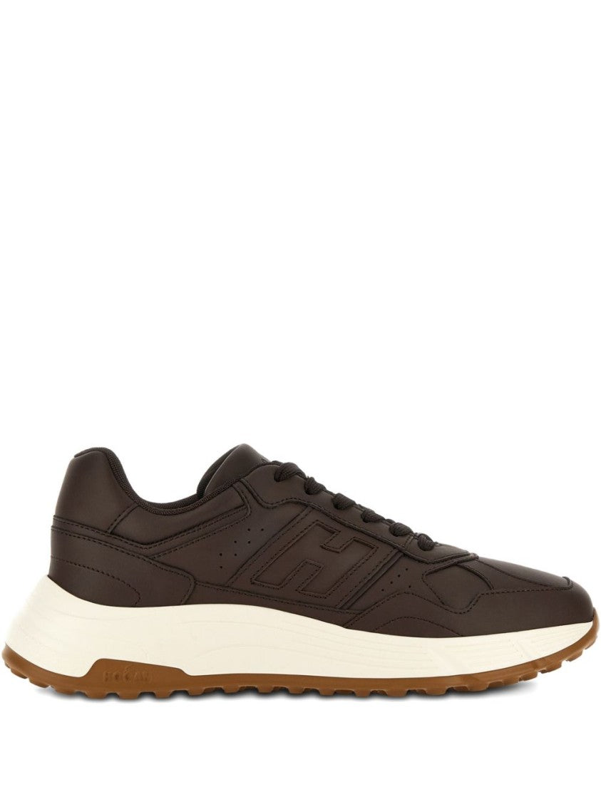 Hogan Chocolate Brown Leather Lace-Up Sneakers