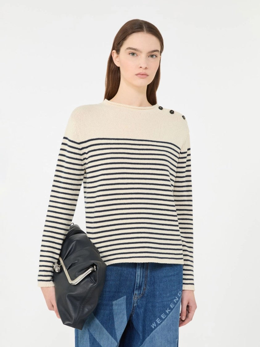 Max Mara Knitted Long-Sleeve Top With Horizontal Navy Stripes