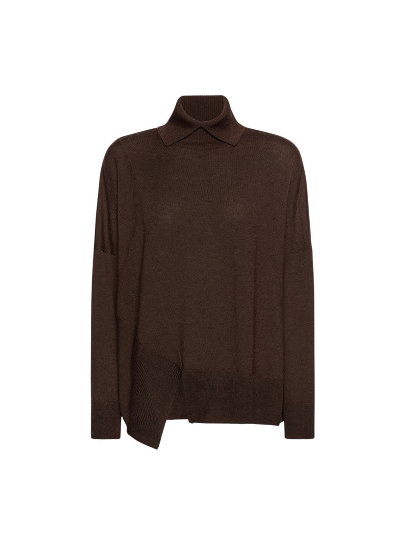 Elena Miro` Asymmetrical Hem Wool Turtleneck Sweater