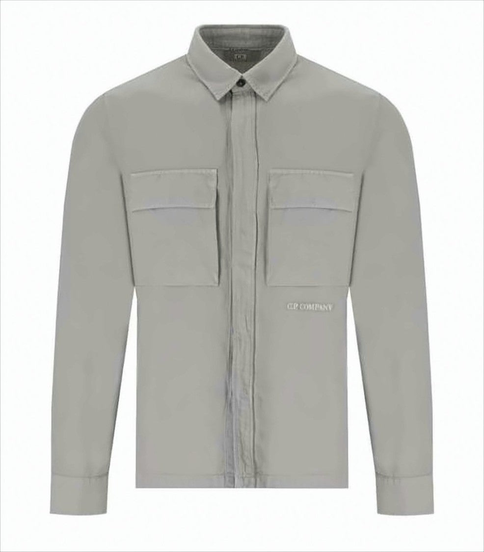 C.P. Company Long-Sleeve Grey Shirt With Classic Collar And Dual Chest Pockets
