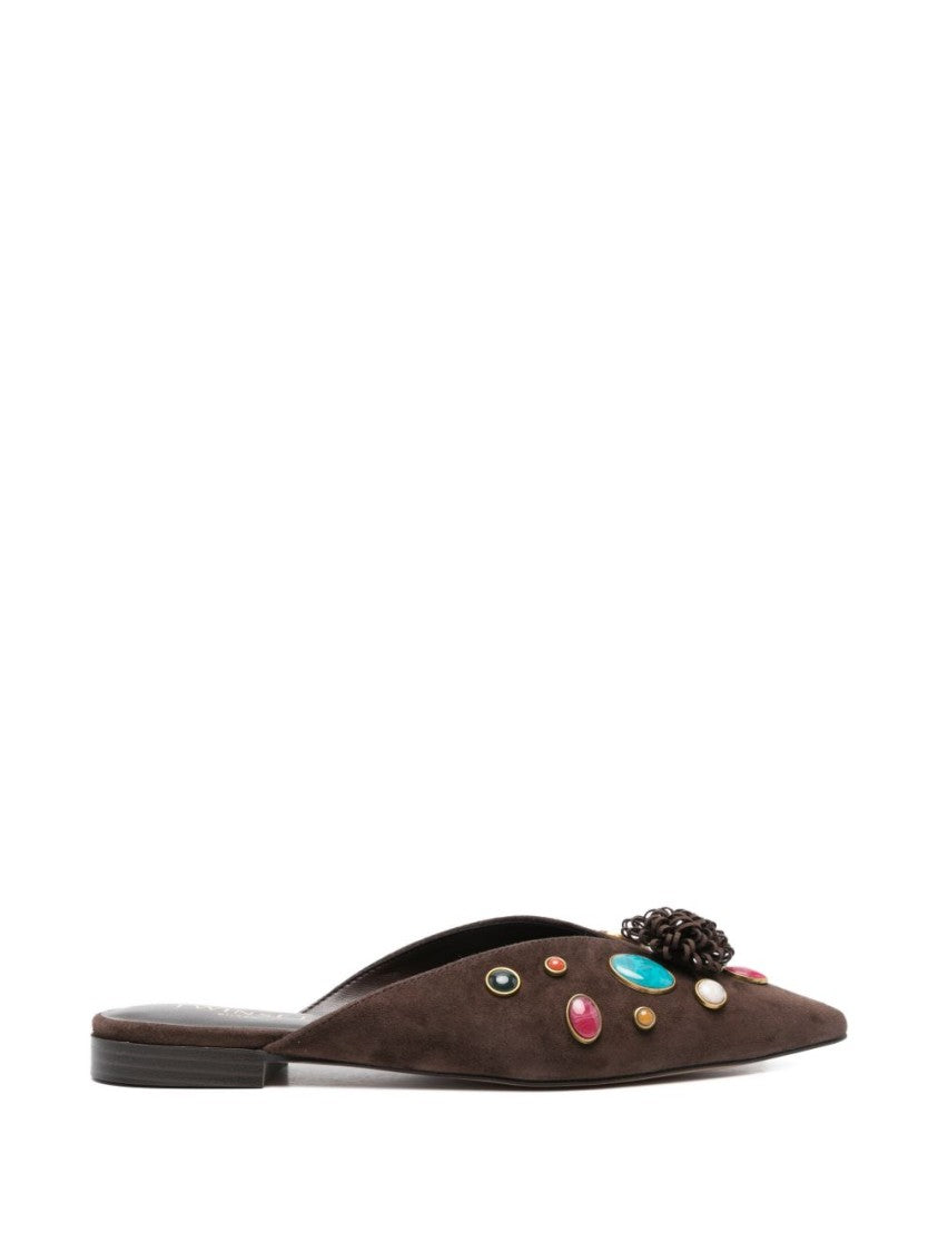 Twin-Set Pointed Toe Flat Sandals With Colorful Embellishments