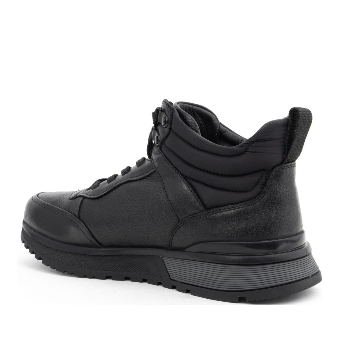 La Conte Paris Black Textured Lace-Up Leather Ankle Boots