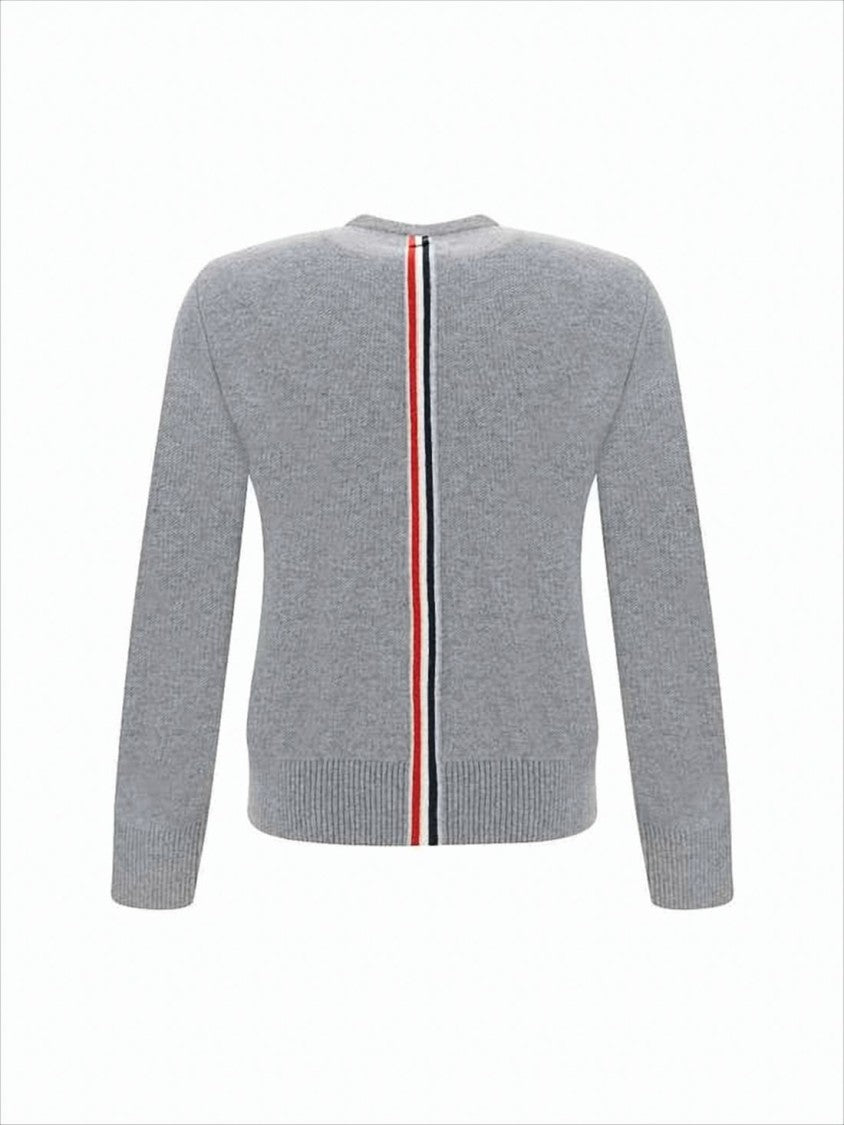 Thom Browne Classic Crew Neck Sweater With Vertical Stripe Detail