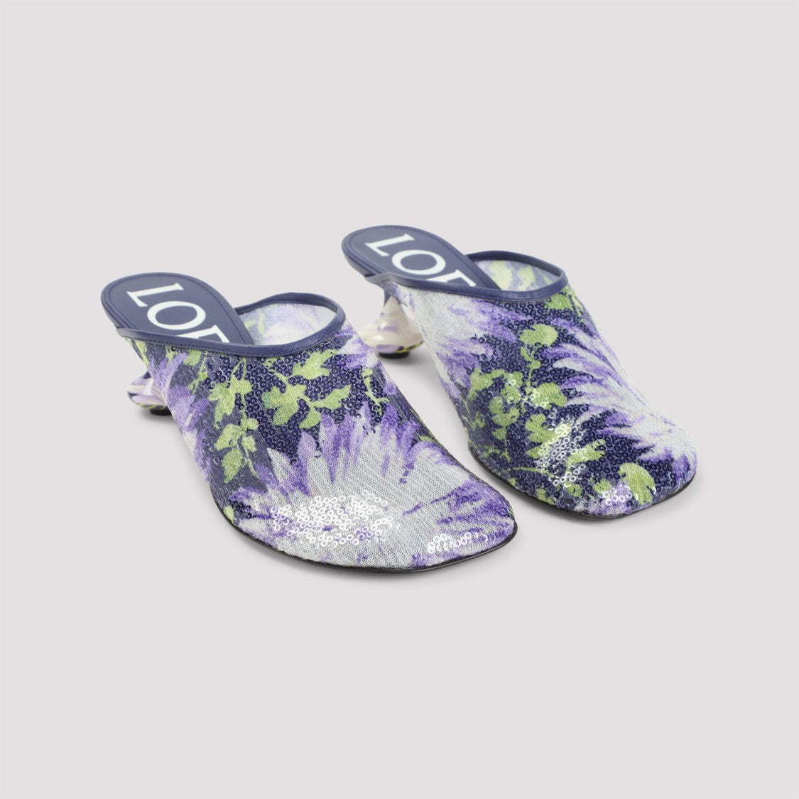 Loewe Toy 45 Sequins Navy And Lilac Polyester Mules