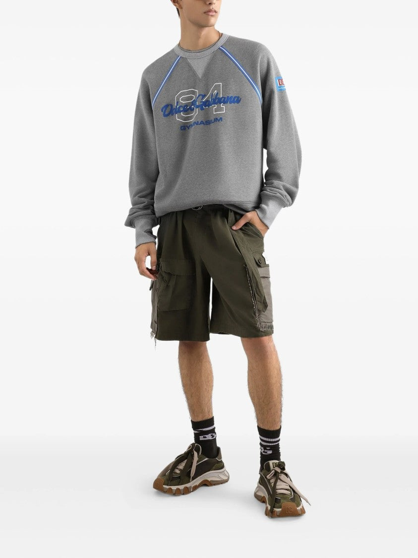 Dolce & Gabbana Grey Relaxed-Fit Blue Piping Logo Sweatshirt