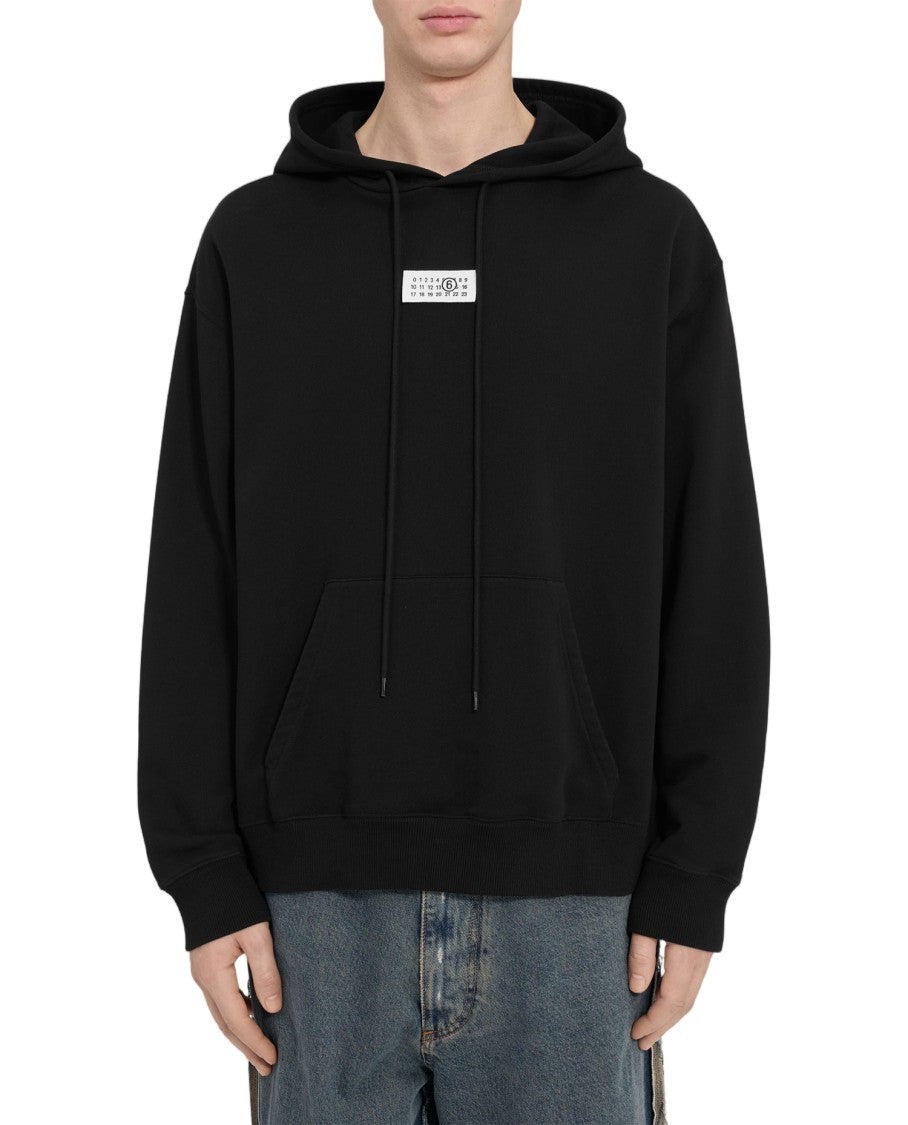 Mm6 By Maison Margiela Classic Black Hoodie With Front Kangaroo Pocket And Logo Detailing