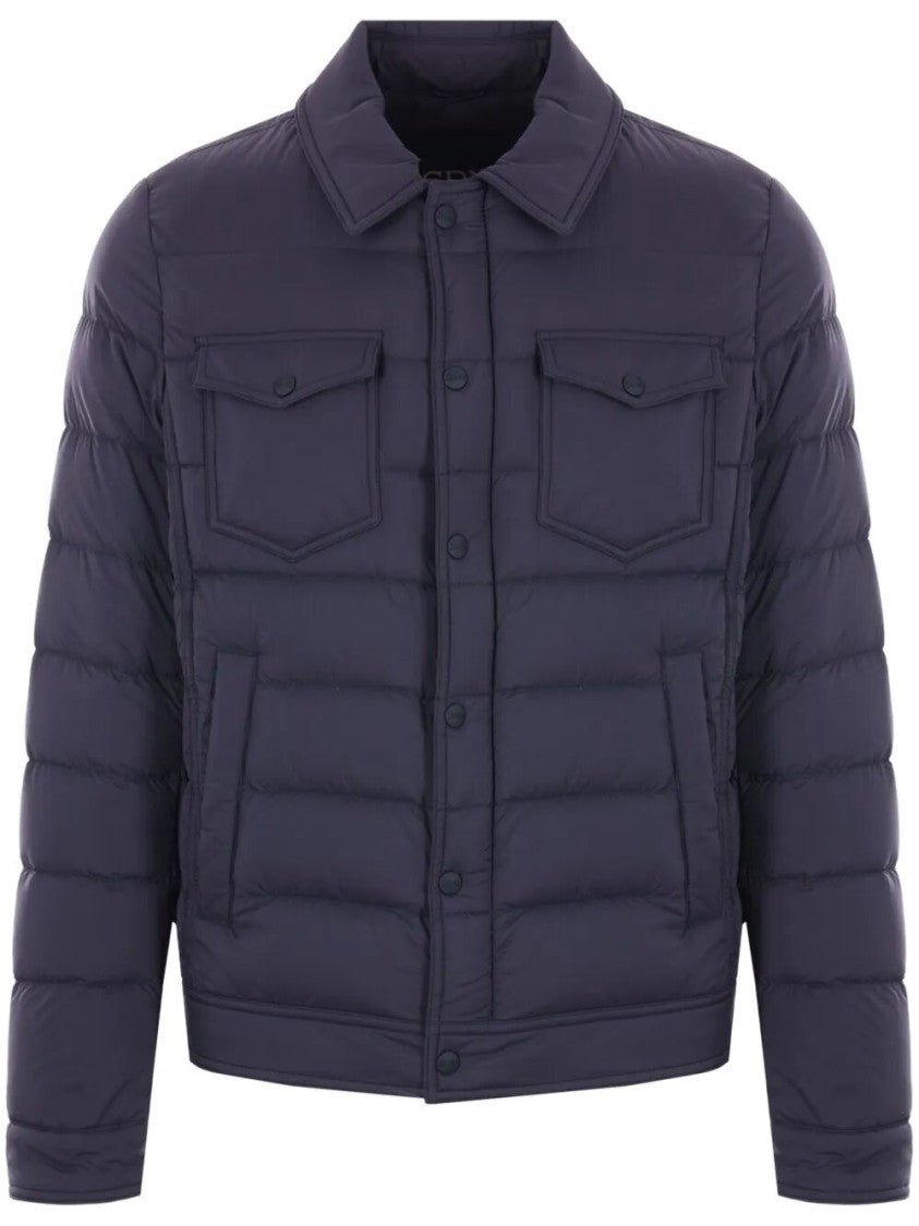 Herno Quilted Black Jacket With Classic Collarclosure