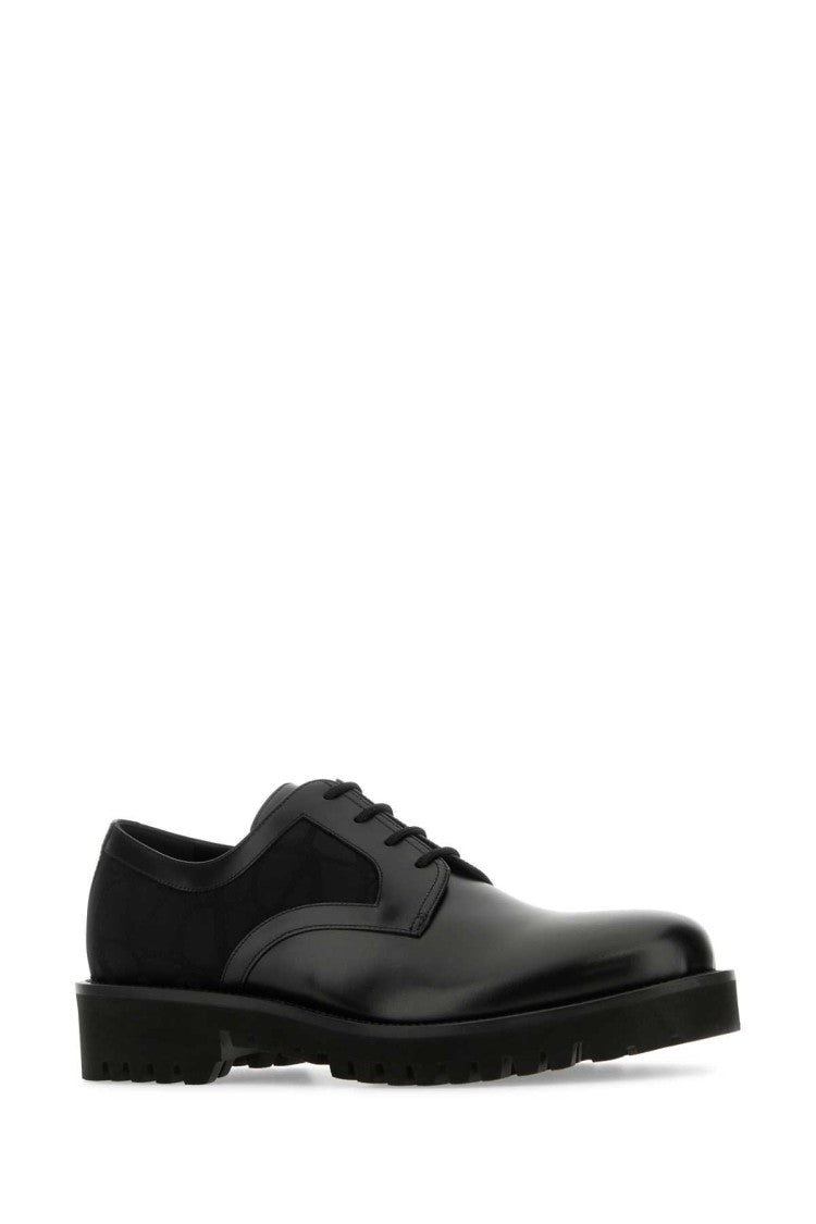 Valentino Garavani Black Leather And Tolie Iconographe Lace-Up Shoes