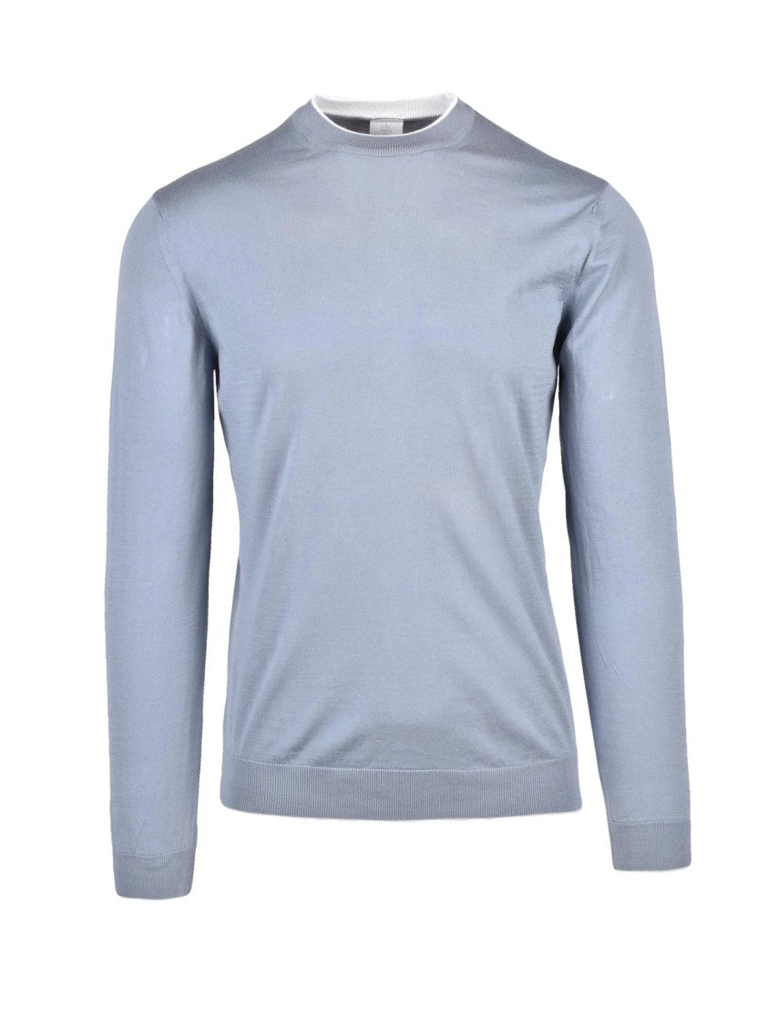 Eleventy Blue Men Cotton Crew Neck Sweater