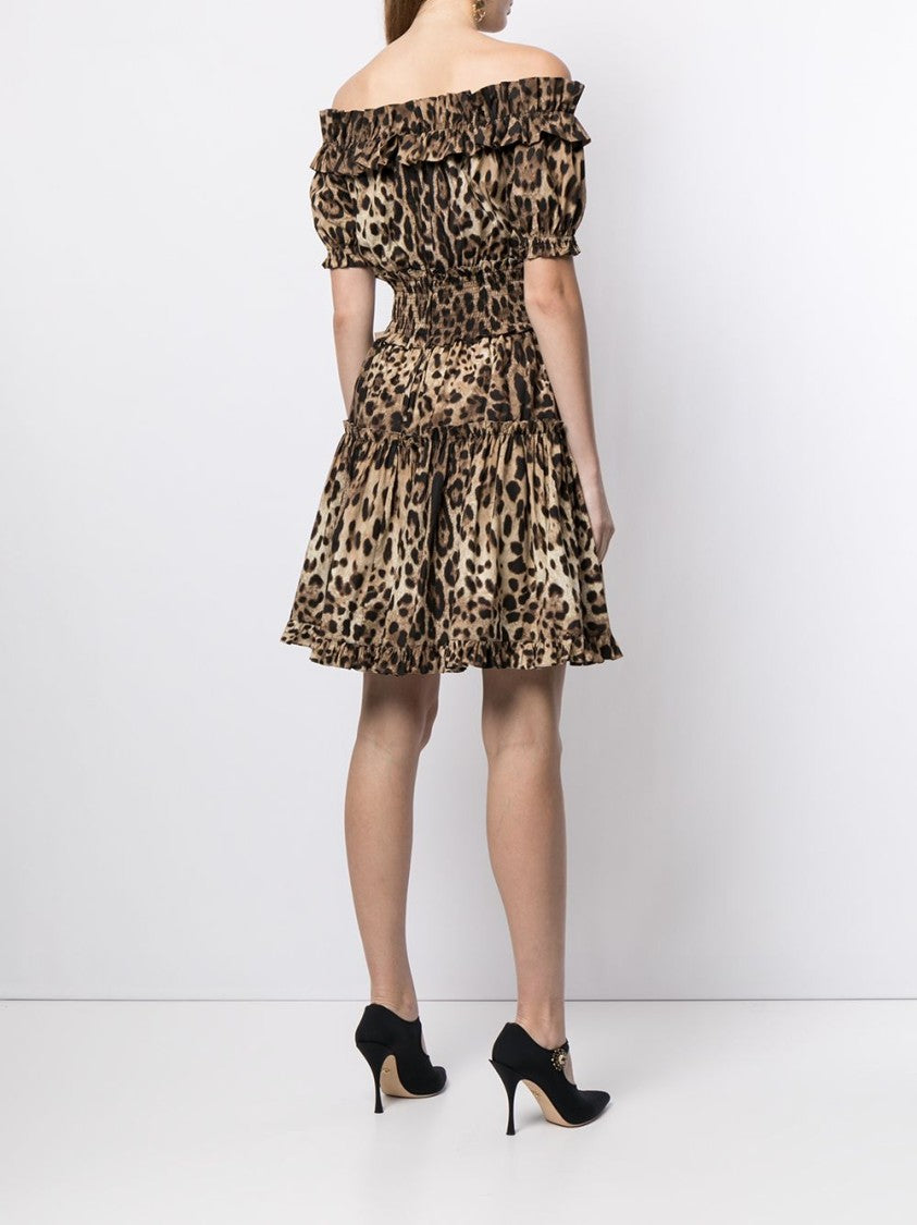 Dolce & Gabbana Leopard Print Off-The-Shoulder Mini Dress