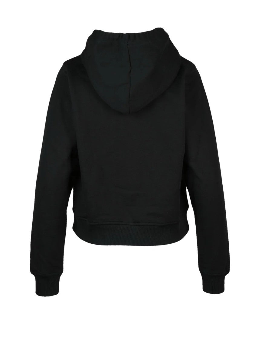 Diesel Cropped Black Hoodie With Drawstring And Minimalist Logo