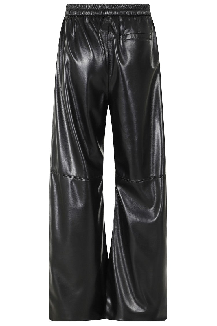 Isabelle Blanche Black Elastic Waistband Drawstring Faux Leather Wide-Leg Pants
