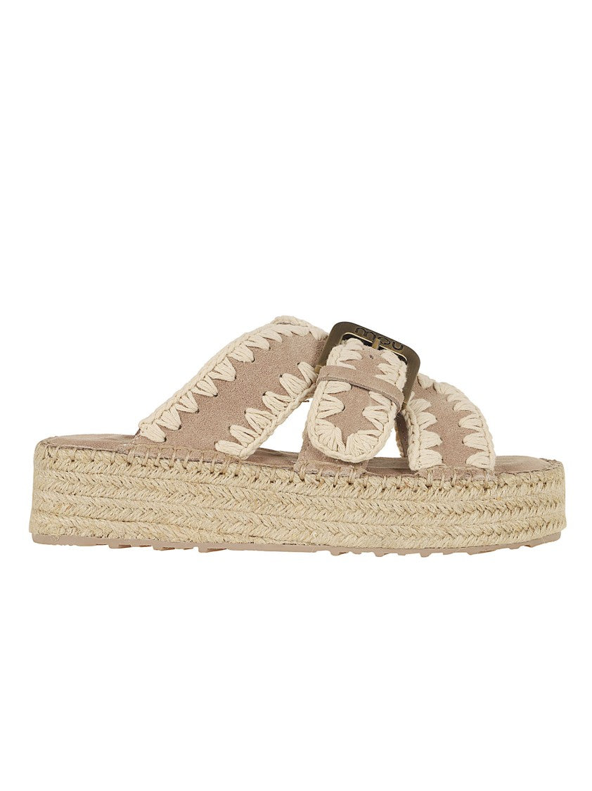 Mou Handcrafted Suede Platform Sandals With Jute Sole