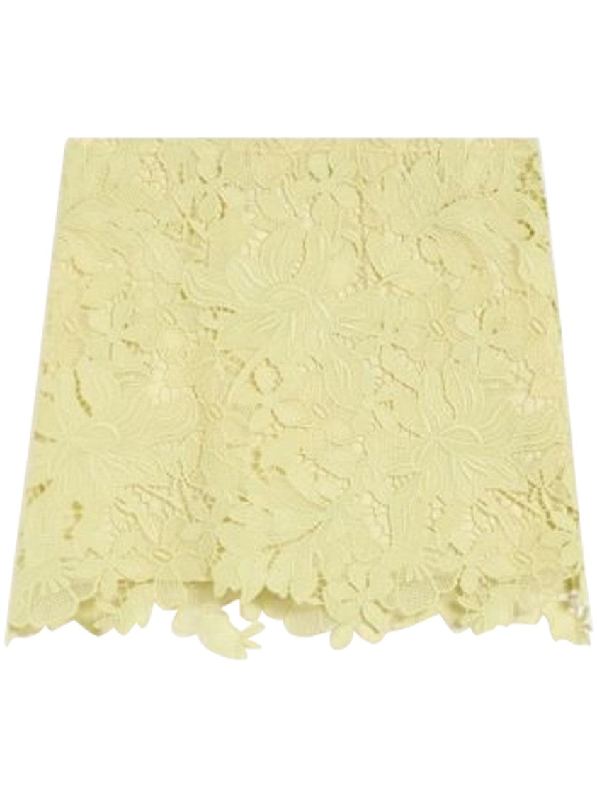 Max Mara Intricate Floral Lace Overlay Yellow Jersey Mini Skirt