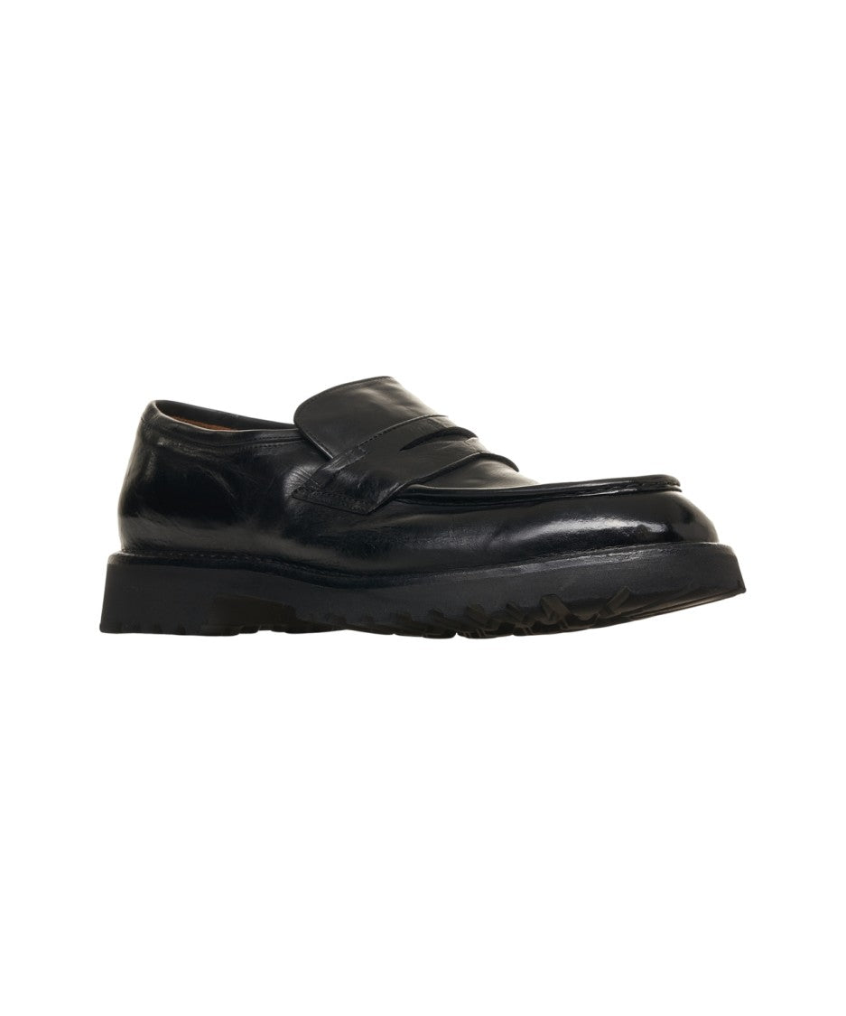 Green George Black Penny Loafers With Shaped Sole