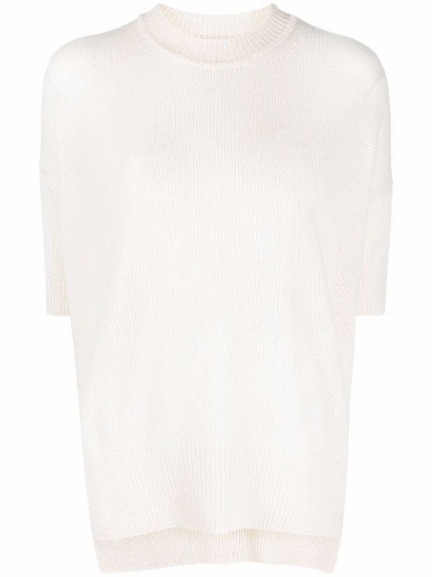 Jil Sander Short Sleeve Cashmere Sweater With Ribbed Trims
