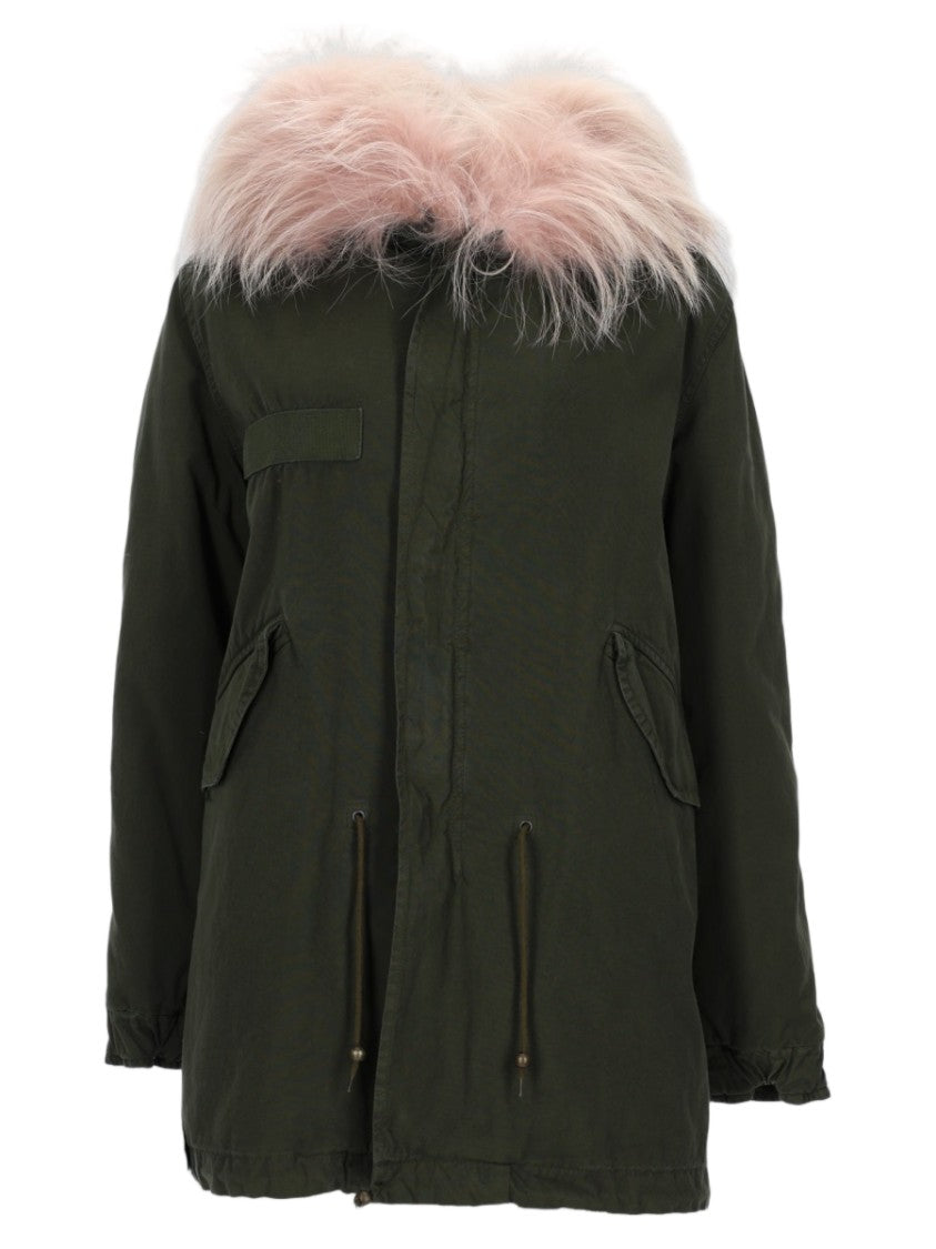 Mr & Mrs Italy Olive Green Fur Hood Cotton Parka