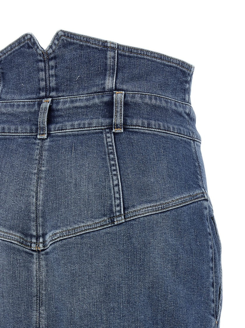 Elisabetta Franchi Cotton Denim Midi Skirt With Asymmetrical Waist