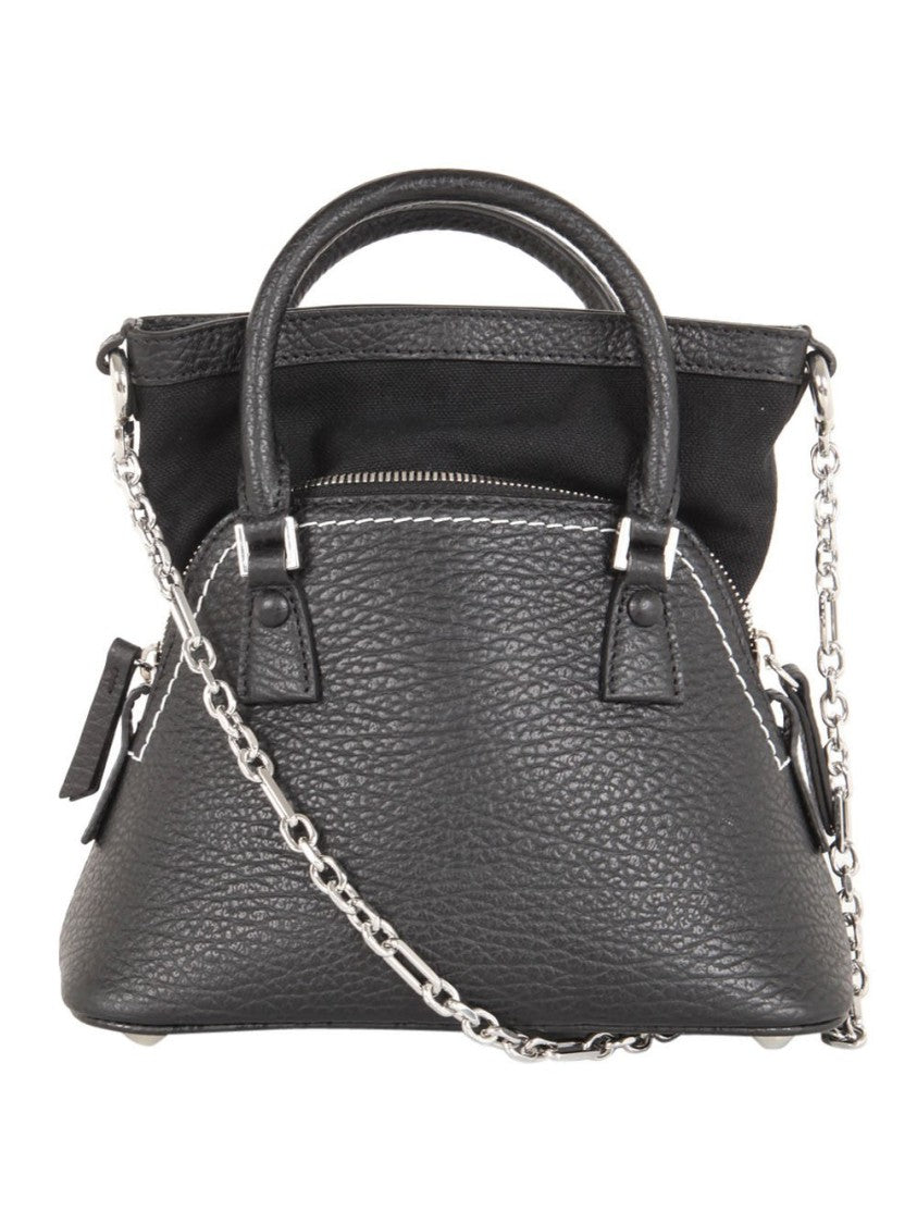 Maison Margiela Trapezoidal Black Calf Leather Tote Bag With Detachable Chain Strap