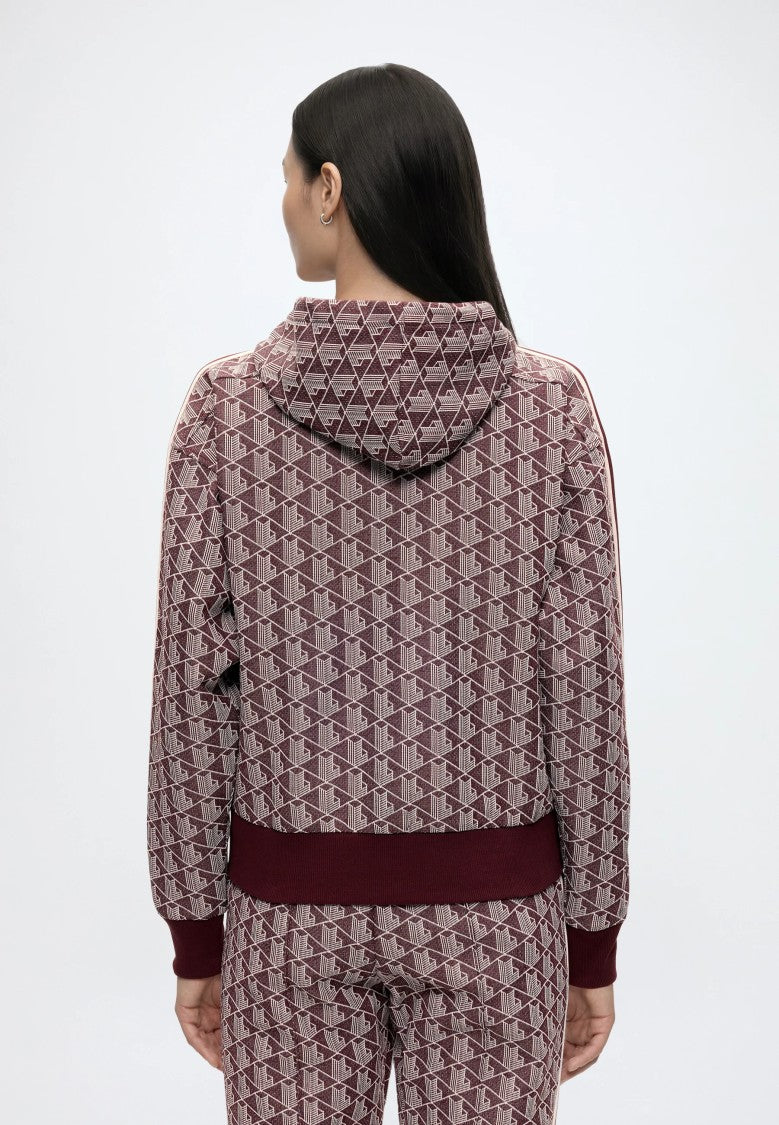 Lacoste Cropped Geometric Pattern Zip Hoodie