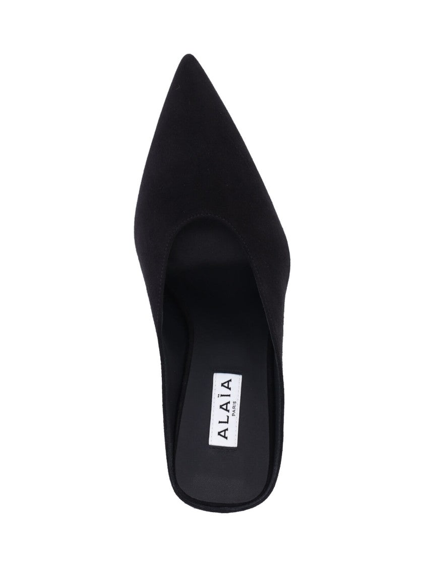 Alaïa Black Cube Pointed-Toe Goat Suede Mules