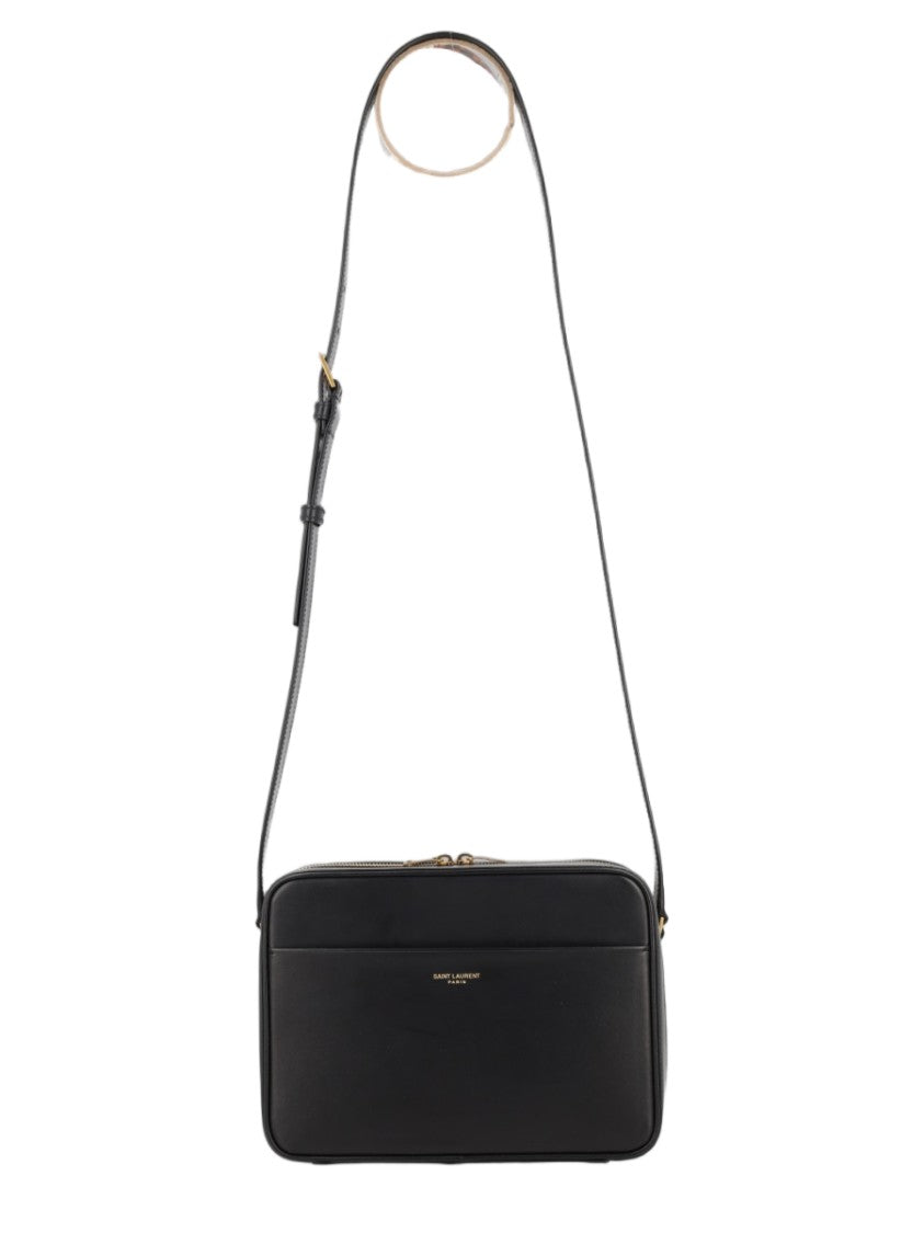 Saint Laurent Structured Black Calfskin Camera Bag With Adjustable Strap