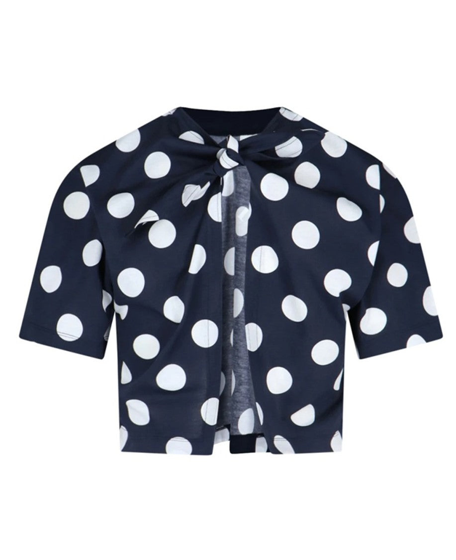 Patou Cropped Navy Polka Dot T-Shirt With Bold Logo