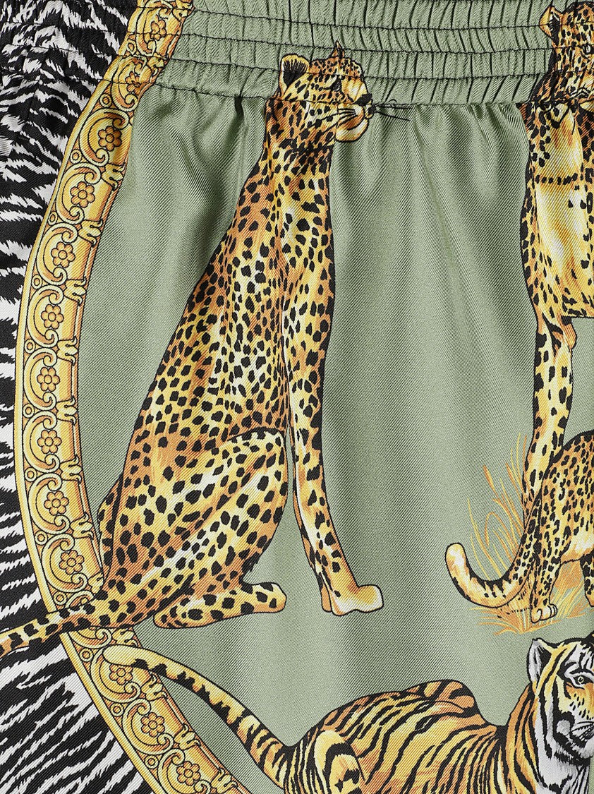 Versace Olive Green Silk Animal Print Short