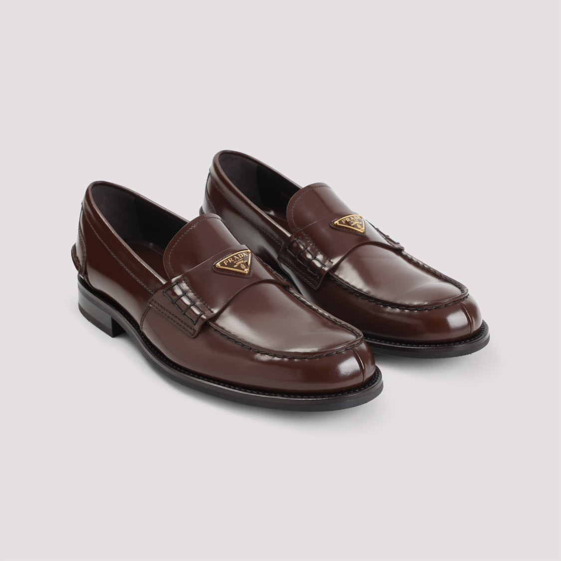 Prada Brown Brushed Calf Leather Loafers