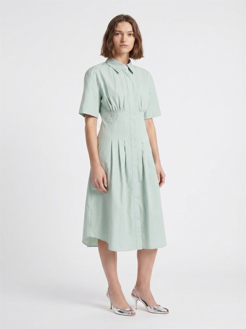 Semi Couture Green Sandra Shirt-Neck A-Line Cotton Midi Dress