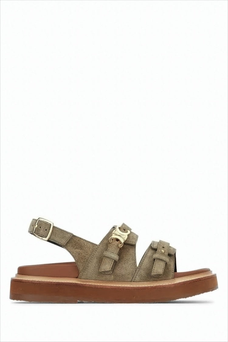 Celine Suede Strap Sandals With Gold-Tone Accents