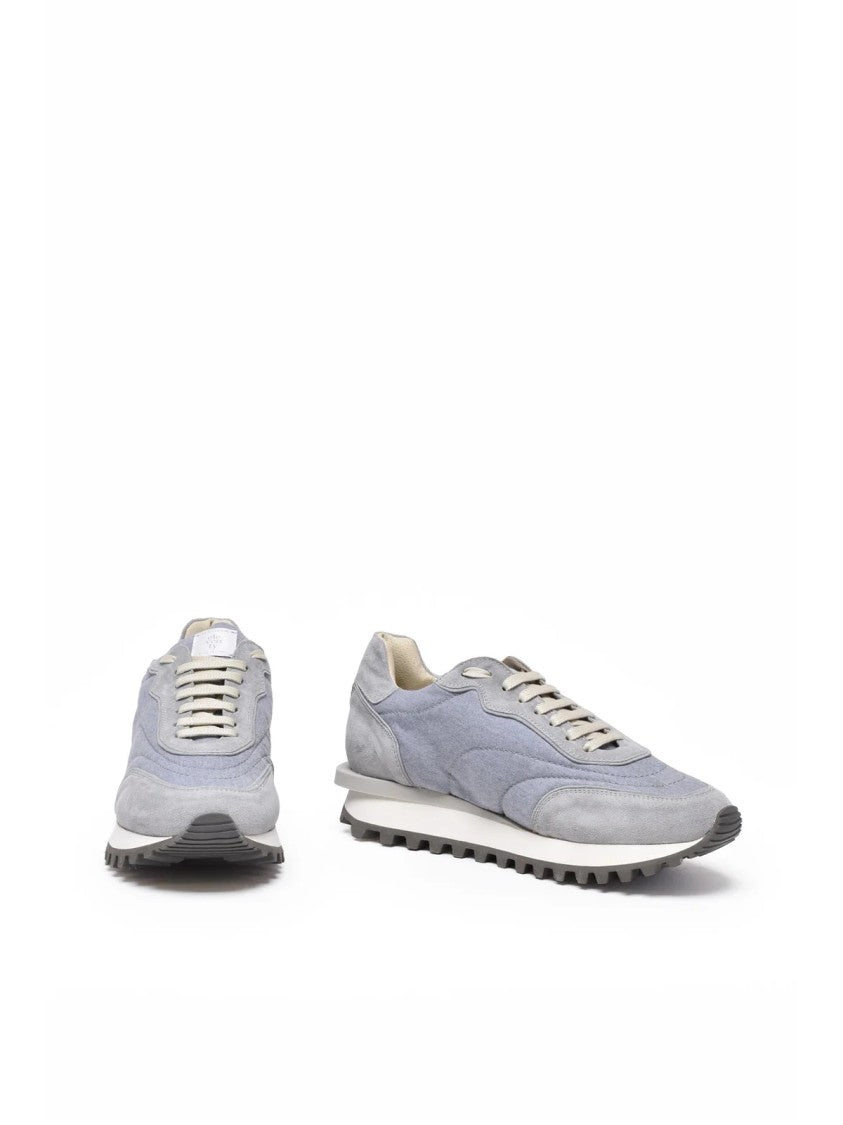 Eleventy Grey Leather Denim Sneakers
