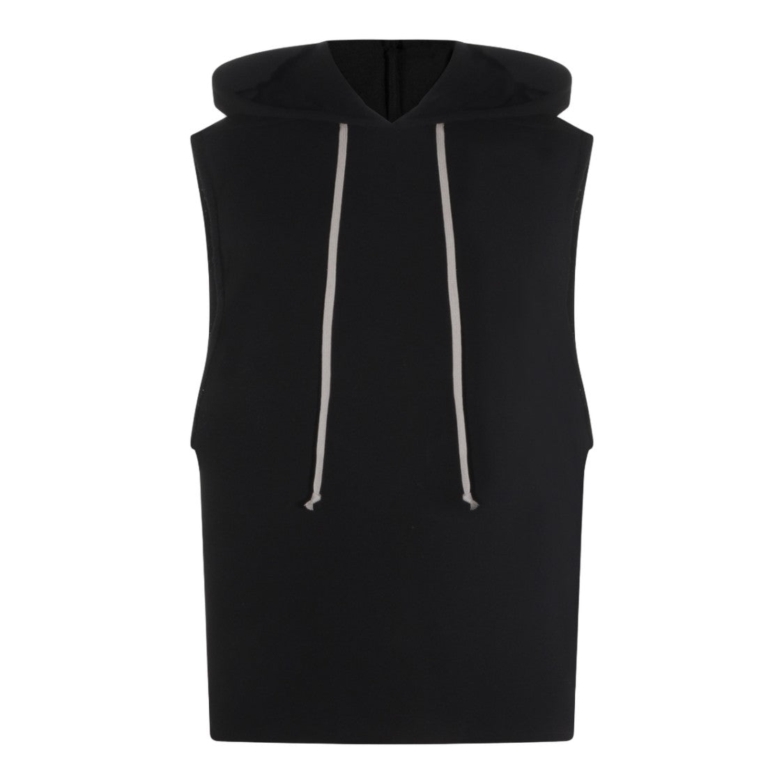 Rick Owens Black Sleeveless Hoodie With Classic Crew Neckline