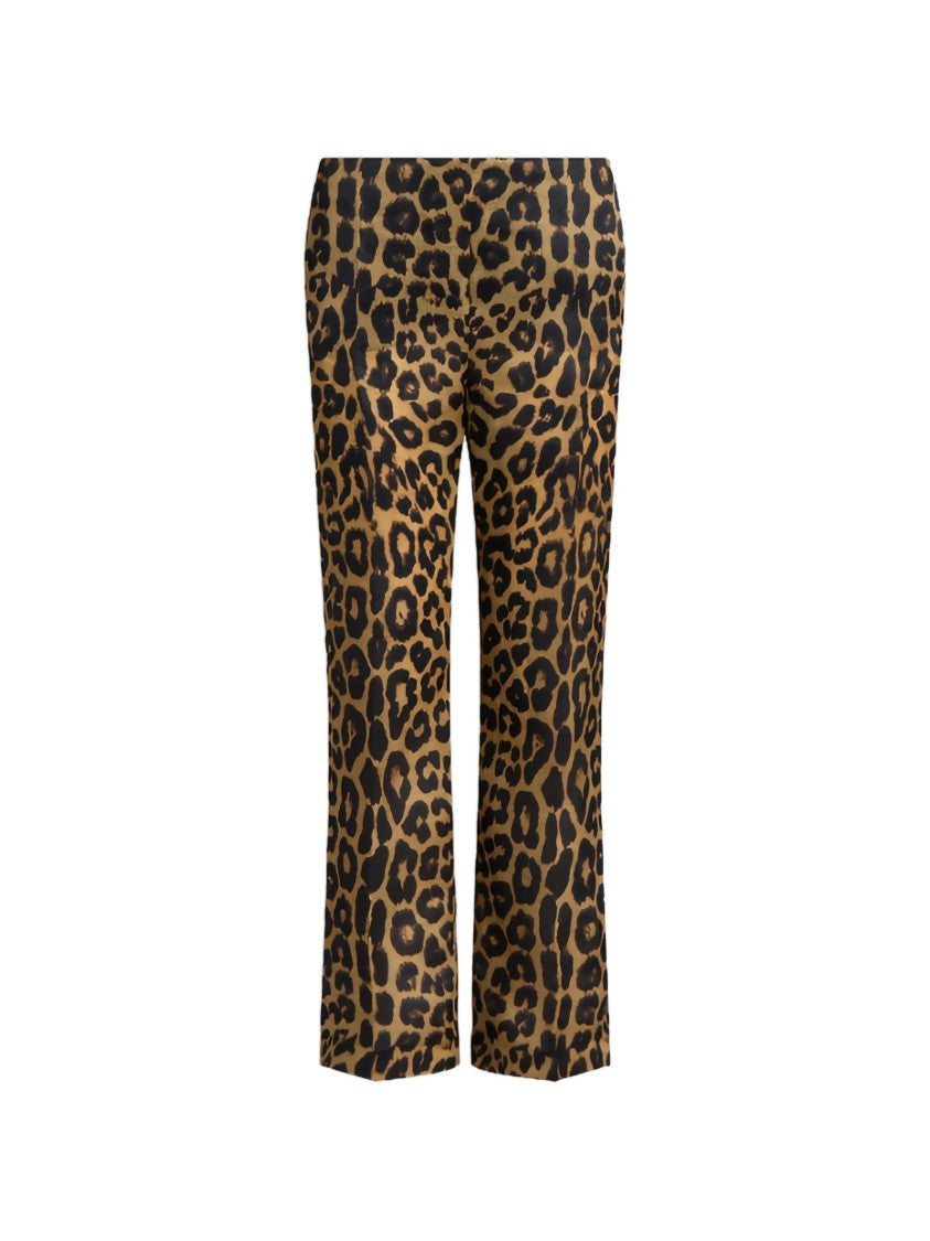 Alberta Ferretti Brown Pantalone Leopard Print Silk Pants