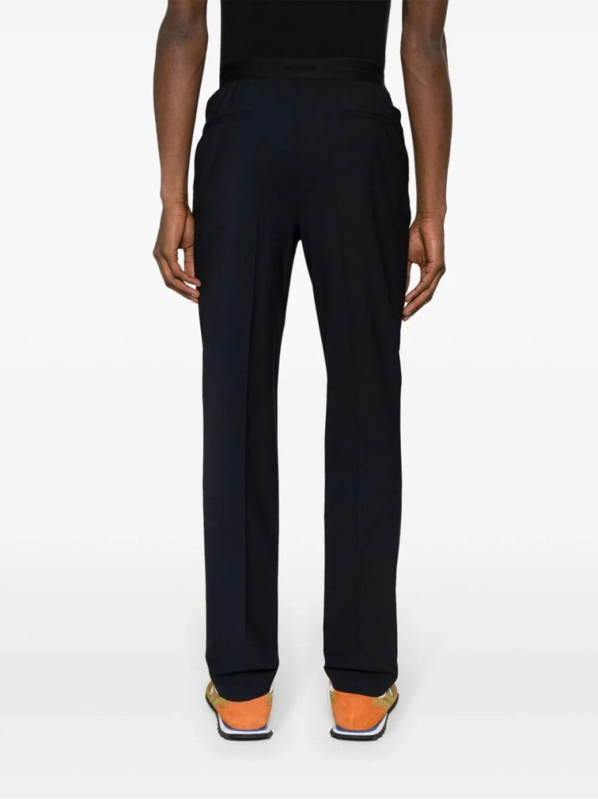 Msgm Navy Wool Blend Pantalone Trousers