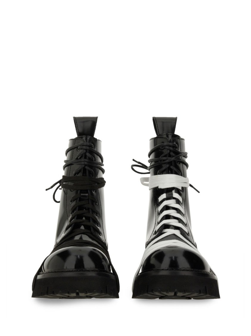 Moschino Glossy Leather Lace-Up Boot With Sole