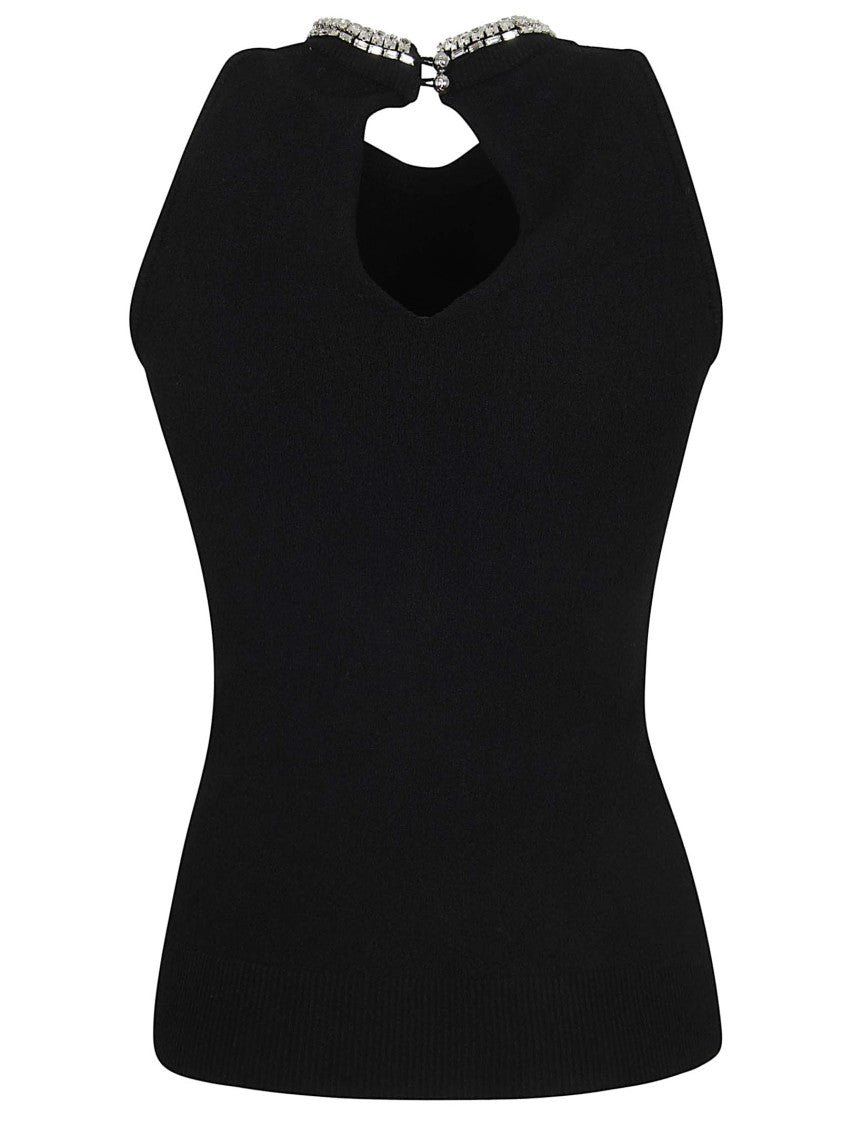 Paco Rabanne Fitted Sleeveless Top With Black Jeweled Embroidery