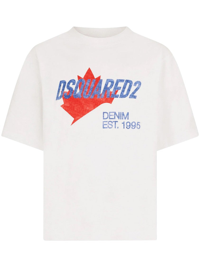 Dsquared2 Crew Neck T-Shirt With Bold Maple Leaf Graphic