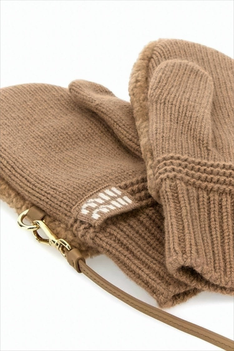Miu Miu Plush Wool-Cashmere Mittens With Ribbed Knit Cuff