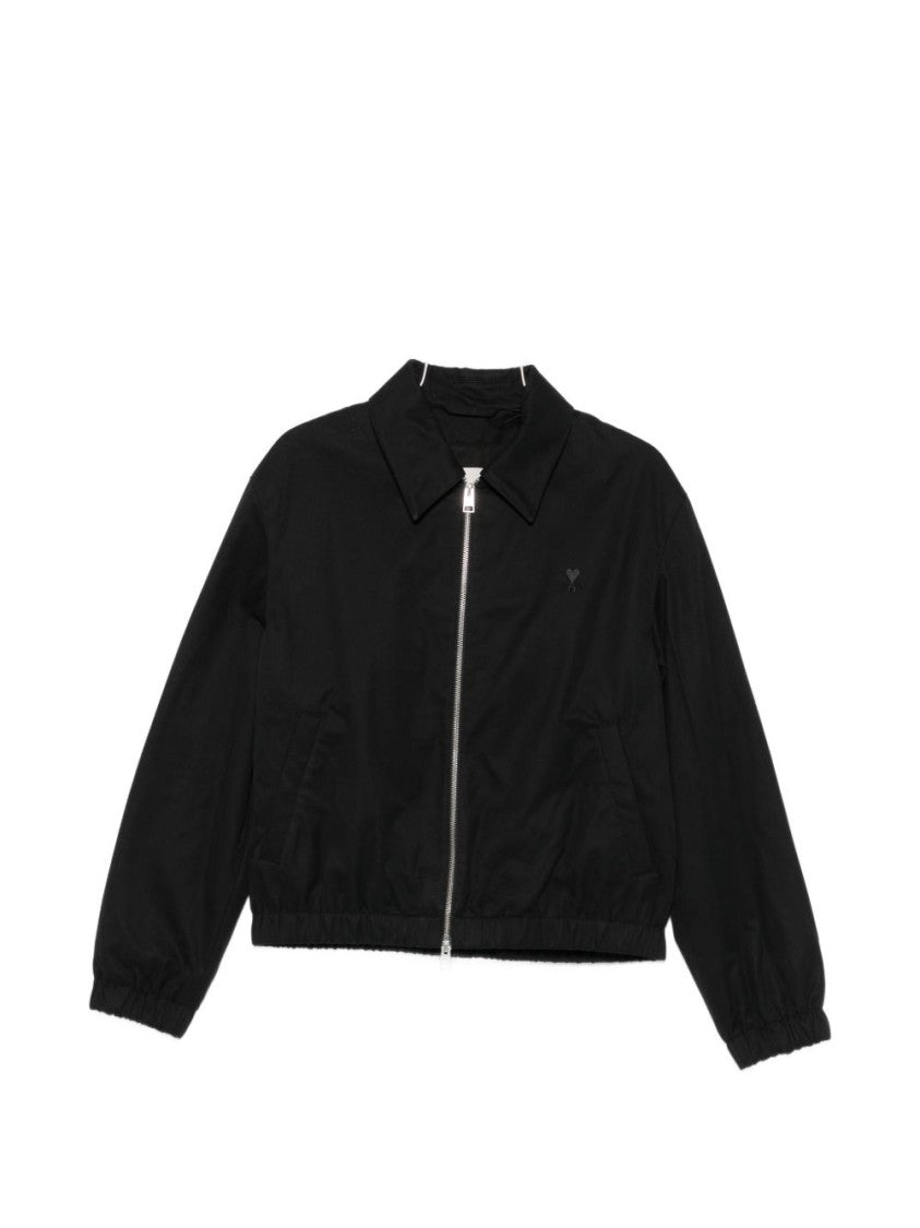 Ami Paris Cropped Jacket With Classic Collar And Embroidered Logo