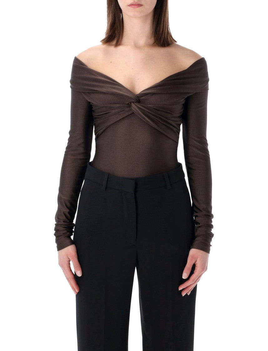 The Andamane Stretch Off-Shoulder Draped Bodysuit