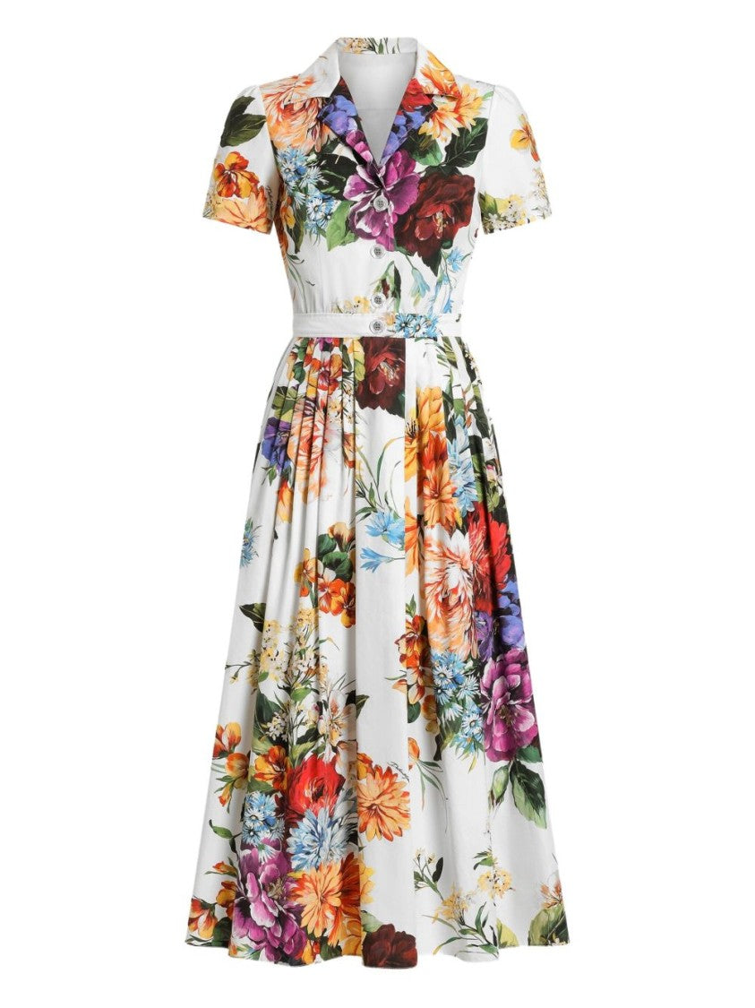 Dolce & Gabbana Floral Print Midi Dress With Fitted Bodice