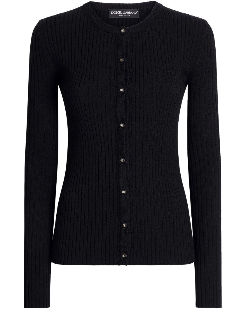 Dolce & Gabbana Black Finely Ribbed Wool Button Cardigan