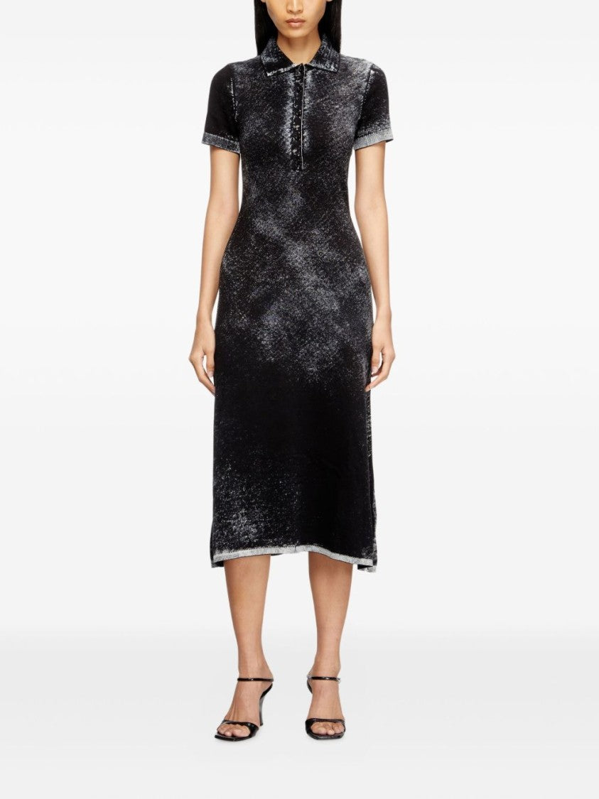 Diesel Black Cotton Knit Button Logo Dress