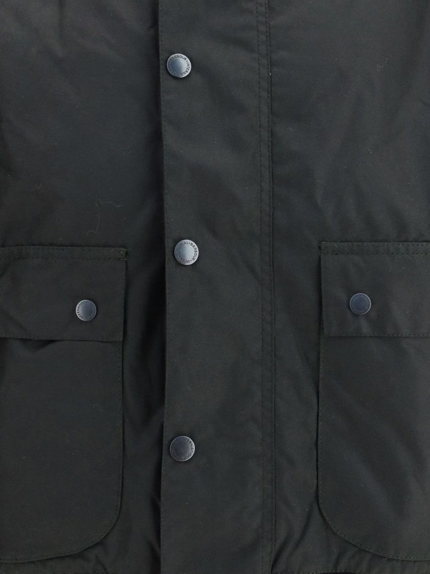 Barbour Cropped Wax Jacket With High Collar And Flap Pockets
