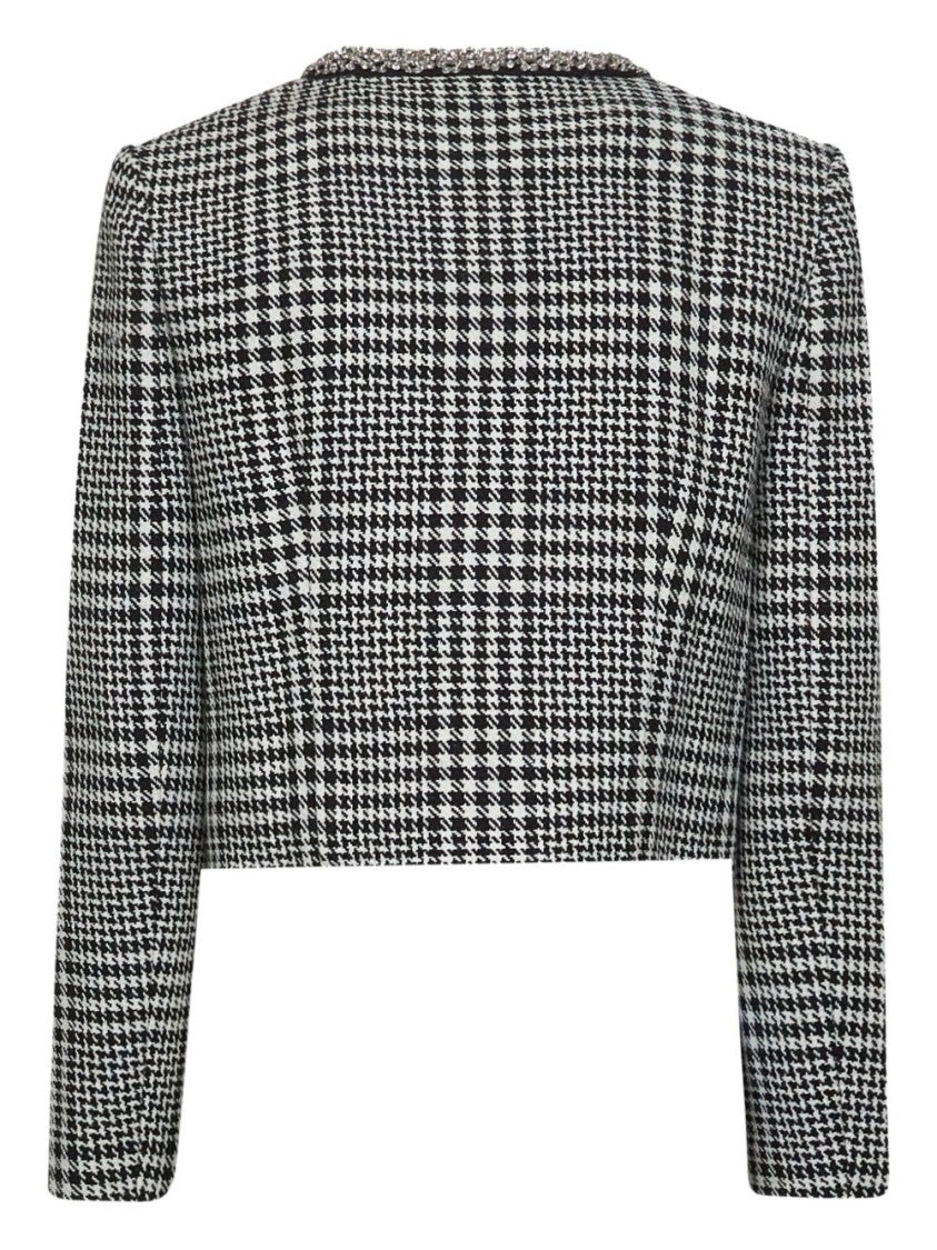Self-Portrait Cropped Houndstooth Jacket With Flap Chest Pockets