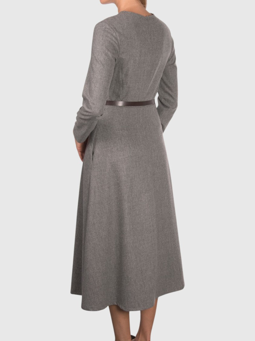 Gran Sasso Flared Midi Dress In Cashmere Blend Flannel