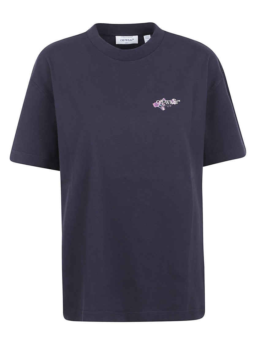 Off-White Navy Cotton T-Shirt With Abstract Paint Splatter Design