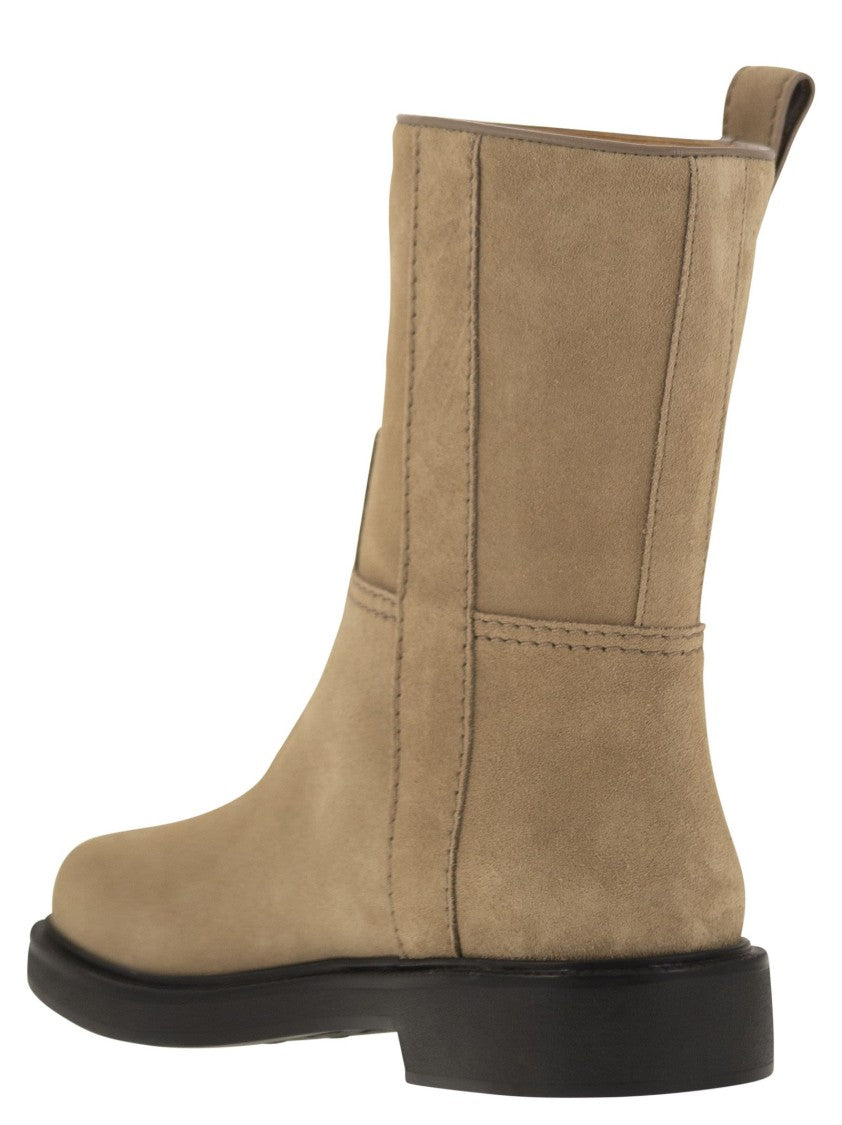 Tod's Suede Ankle Boot With T Accessory